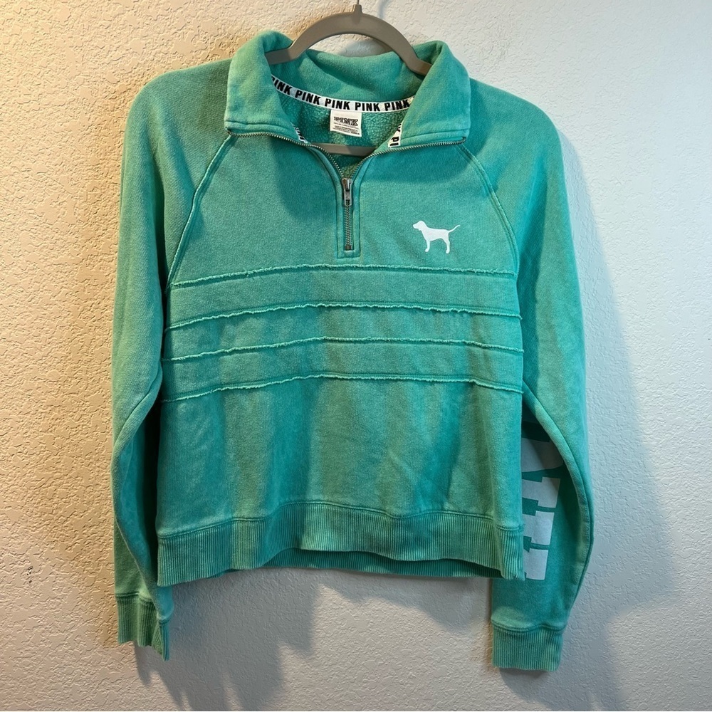 Women’s Victoria’s Secret PINK green half zip pullover sweater size XS